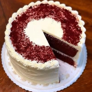 Red velvet cake with butter cream icing  Top with red velvet cake crumb 8 inch