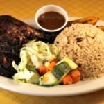 Jerk Chicken Rice And Beans With Plaintain Steamed Vegetables